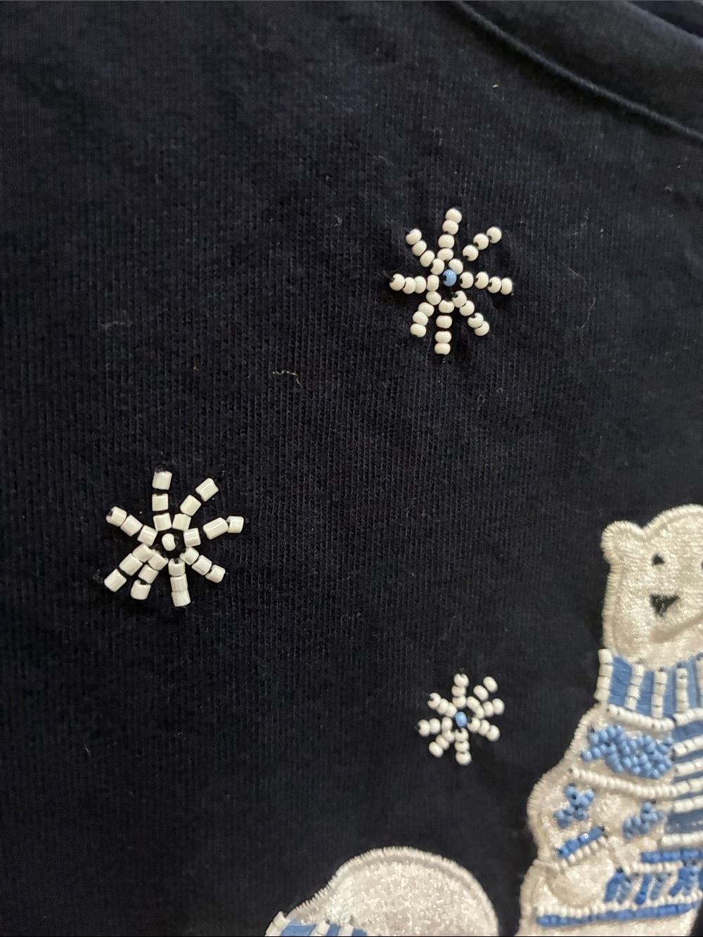 Talbots Navy Long-Sleeve Top with Embroidered Polar Bears - Picture 6 of 8